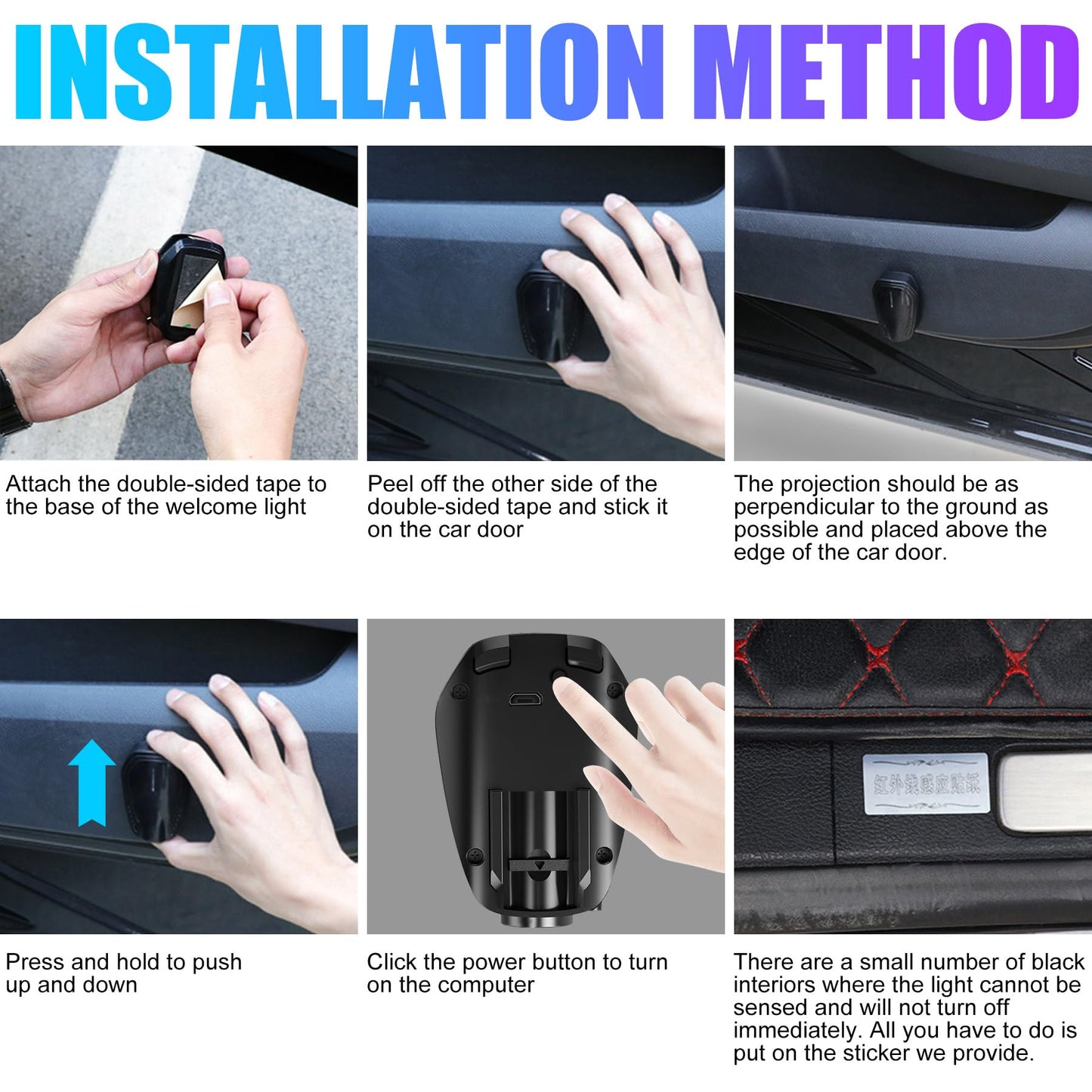 (2PCS) Rechargeable Non-Fading Car Welcome Light