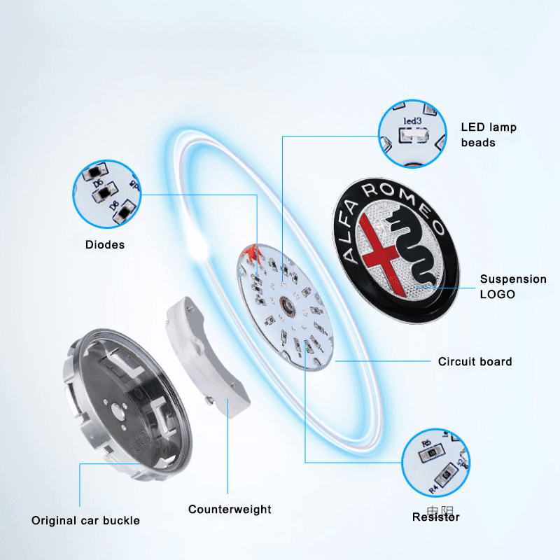 Suitable For Alfa Romeo Magnetic Suspension Hub Caps & LED Suspension Luminous Wheel Hub Lights - Bimmerlamp